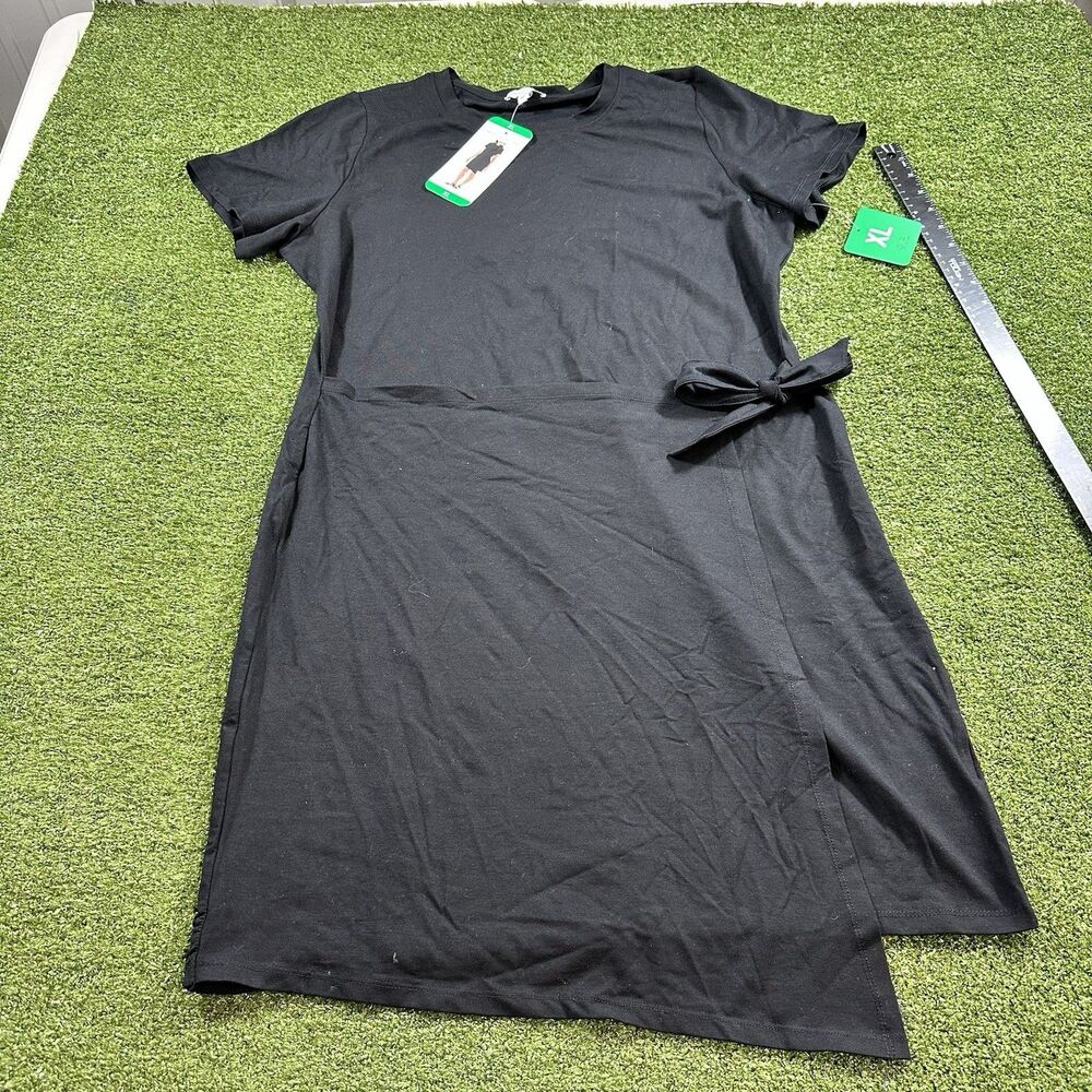 Threads 4 Thought Women's Black Wrap Tie-Waist Short Sleeve T-Shirt Dress XL